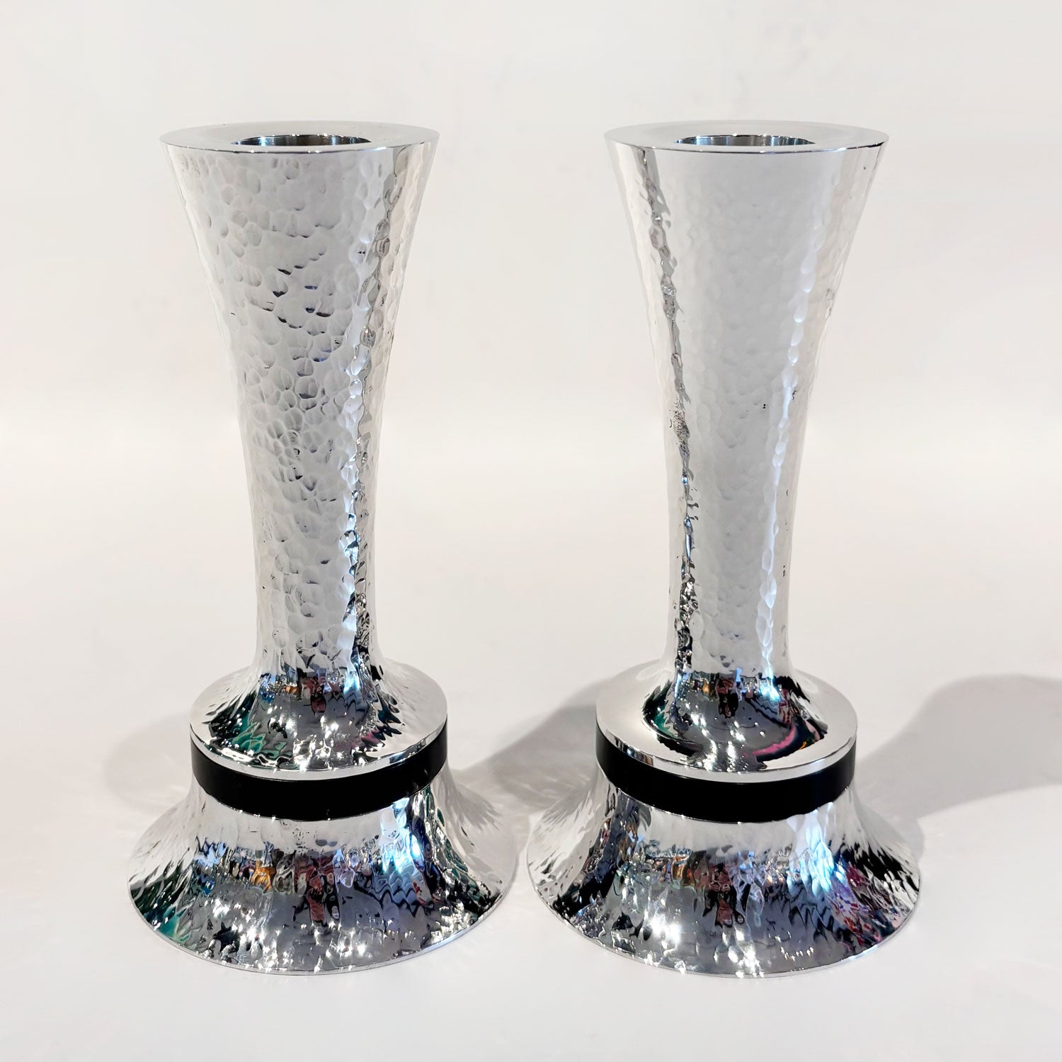 Footed Aluminum Candlesticks  - Petroff Gallery - Judaica