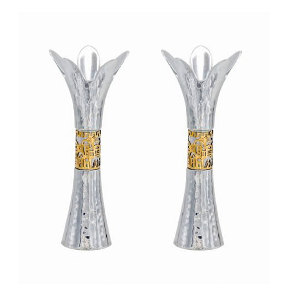Yair Emanuel - Flower Candlesticks Silver Metal Cutout