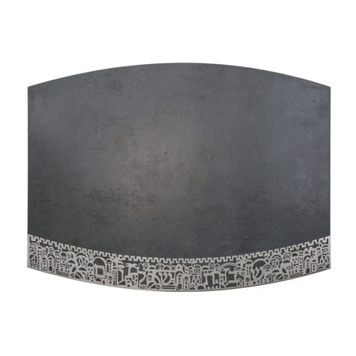 Grey Porcelain Challah Board and Jerusalem Metal Cutout  - Petroff Gallery - Judaica