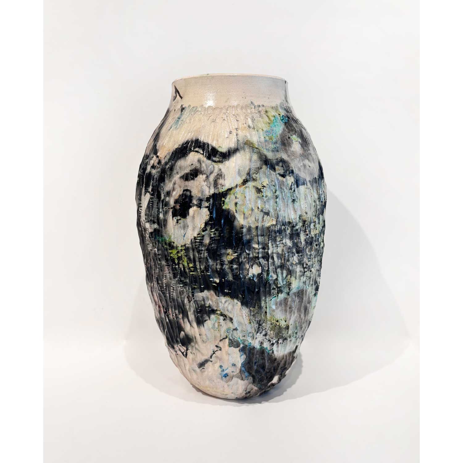 Large Carved Barrel Fired Vase - Petroff Gallery - Ceramic Art