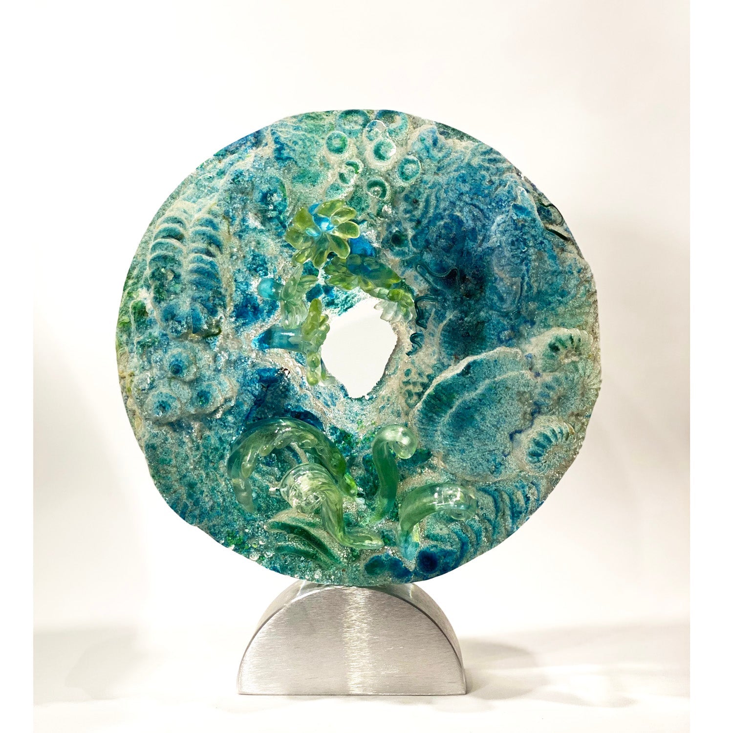 Large Coral Blue Mandala - Petroff Gallery - Glass Art