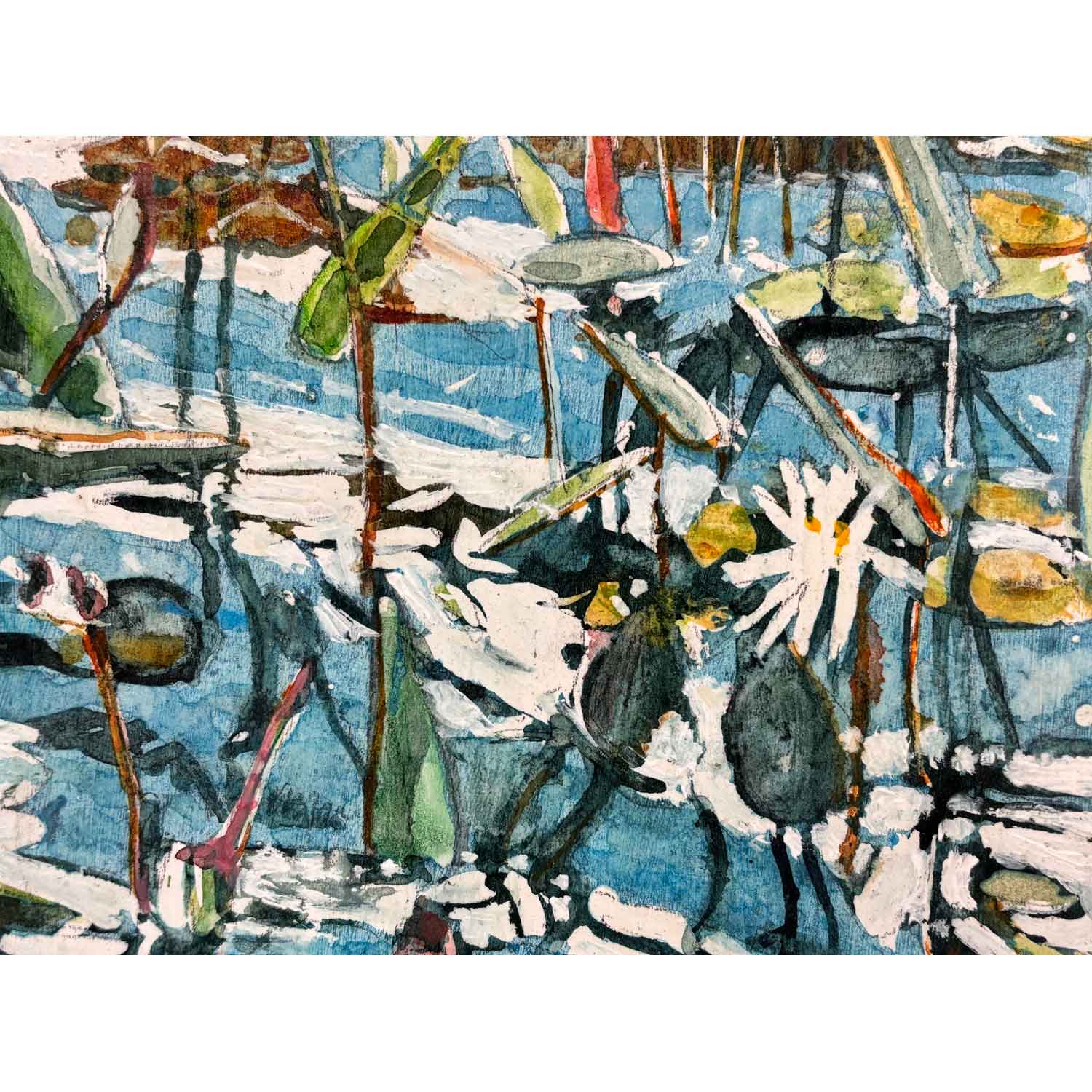 Lily with Pickerel Weed 12" x 10" - Petroff Gallery - Painting