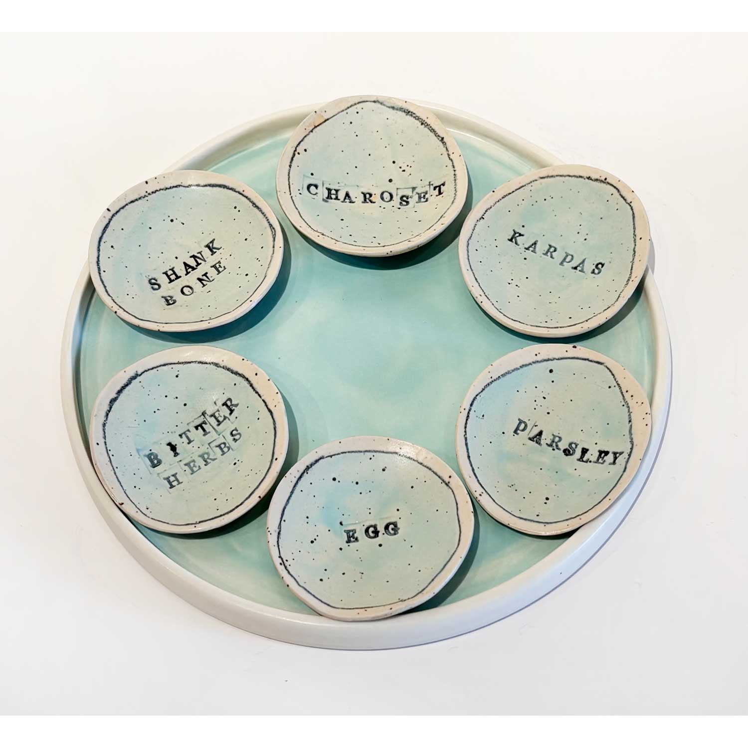 Blue Seder Plate 1 - Petroff Gallery - Judaica