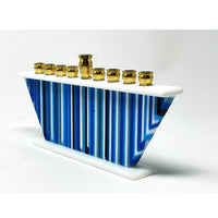 Blue & White Menorah Side View 2 - Petroff Gallery - Judaica