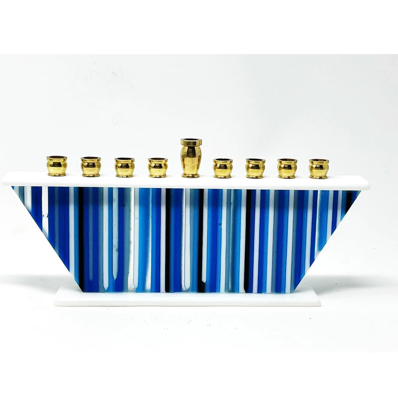 Blue & White Menorah - Petroff Gallery - Judaica