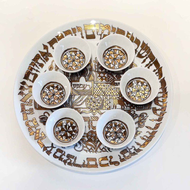 Gold Passover Plate Pithom Dides - Petroff Gallery - Judaica