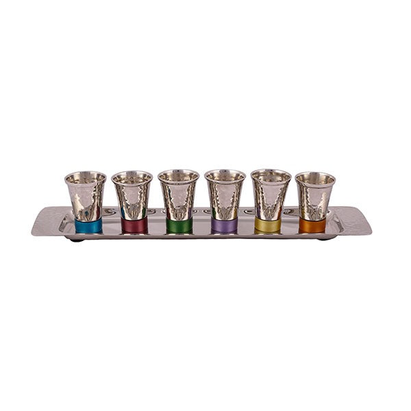 6 Small Hammer Work Kiddush Cups Set Tray Petroff Gallery 