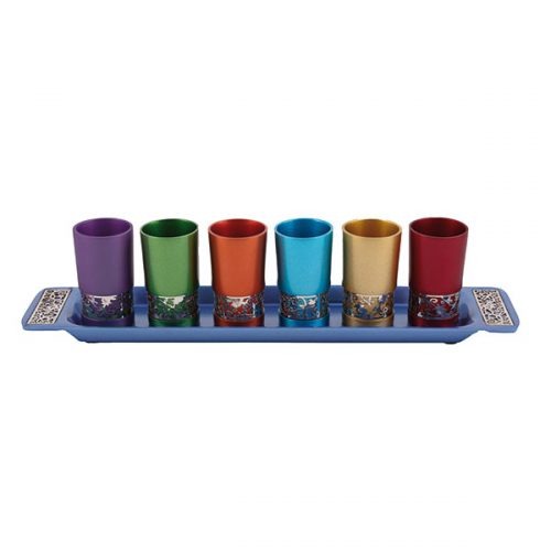 Kiddush Cup Set Multicolour with Jerusalem Metal Cutout - Petroff Gallery - Judaica