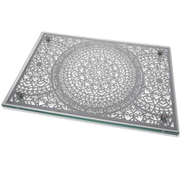 Metal and Glass Challah Tray with Blessing Angle View - Judaica - Petroff Gallery