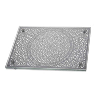 Metal and Glass Challah Tray with Blessing - Judaica - Petroff Gallery