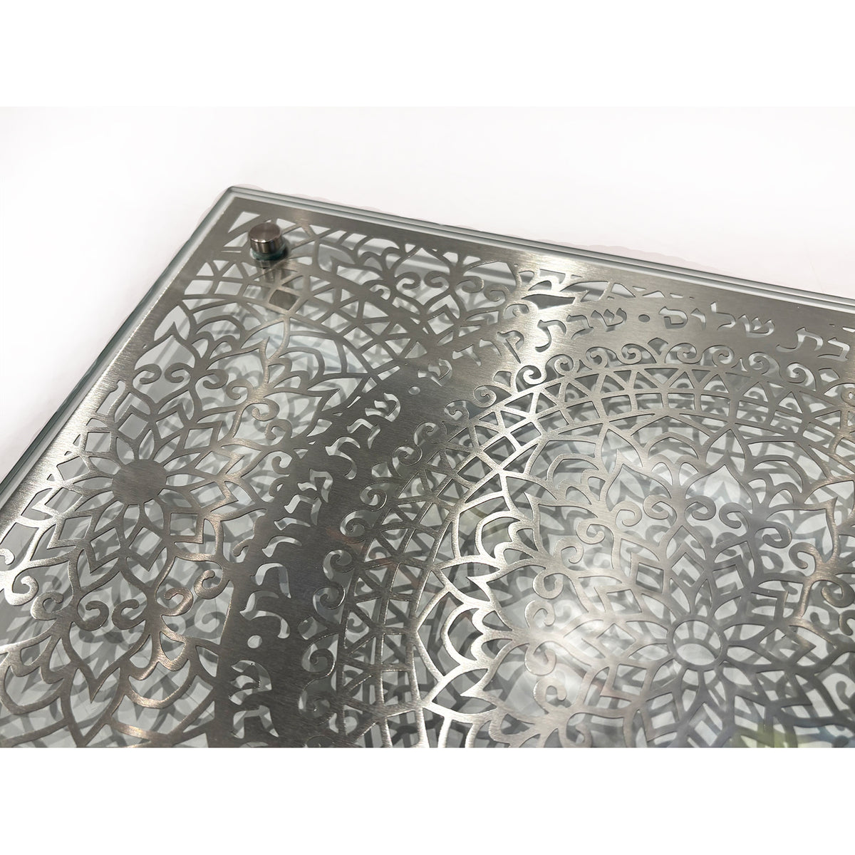 Challah Tray Glass and Silver - Petroff Gallery - Judaica 