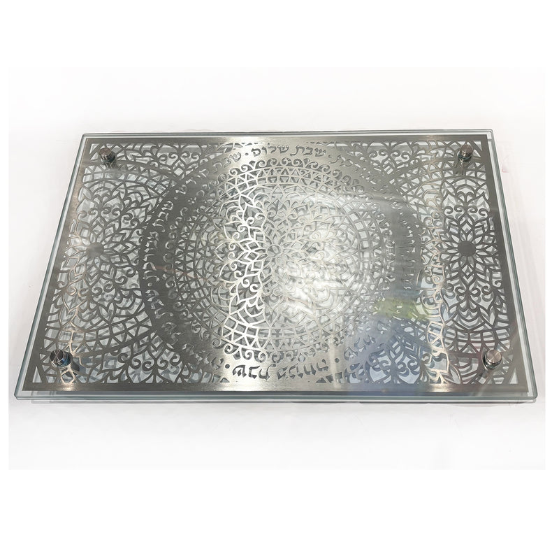 Challah Tray Glass and Silver - Petroff Gallery - Judaica 