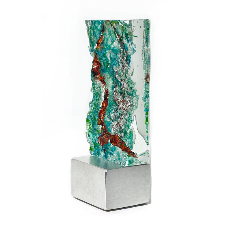 Green and Blue Tower with Copper - Petroff Gallery - Glass Art