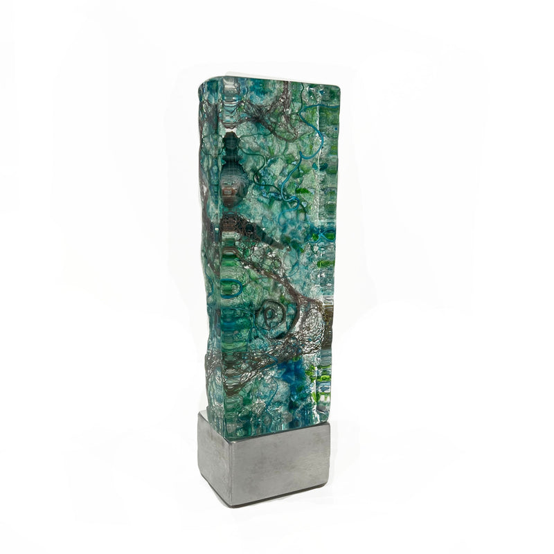 Green and Blue Tower with Copper 2 - Petroff Gallery - Glass Art