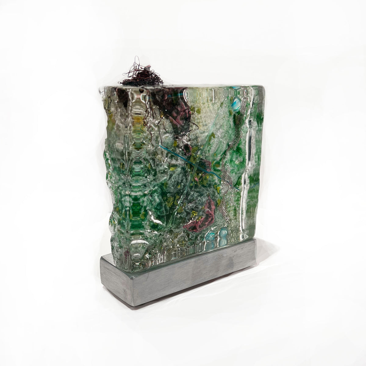 Green with Copper and Copper Mesh - Petroff Gallery - Glass Art