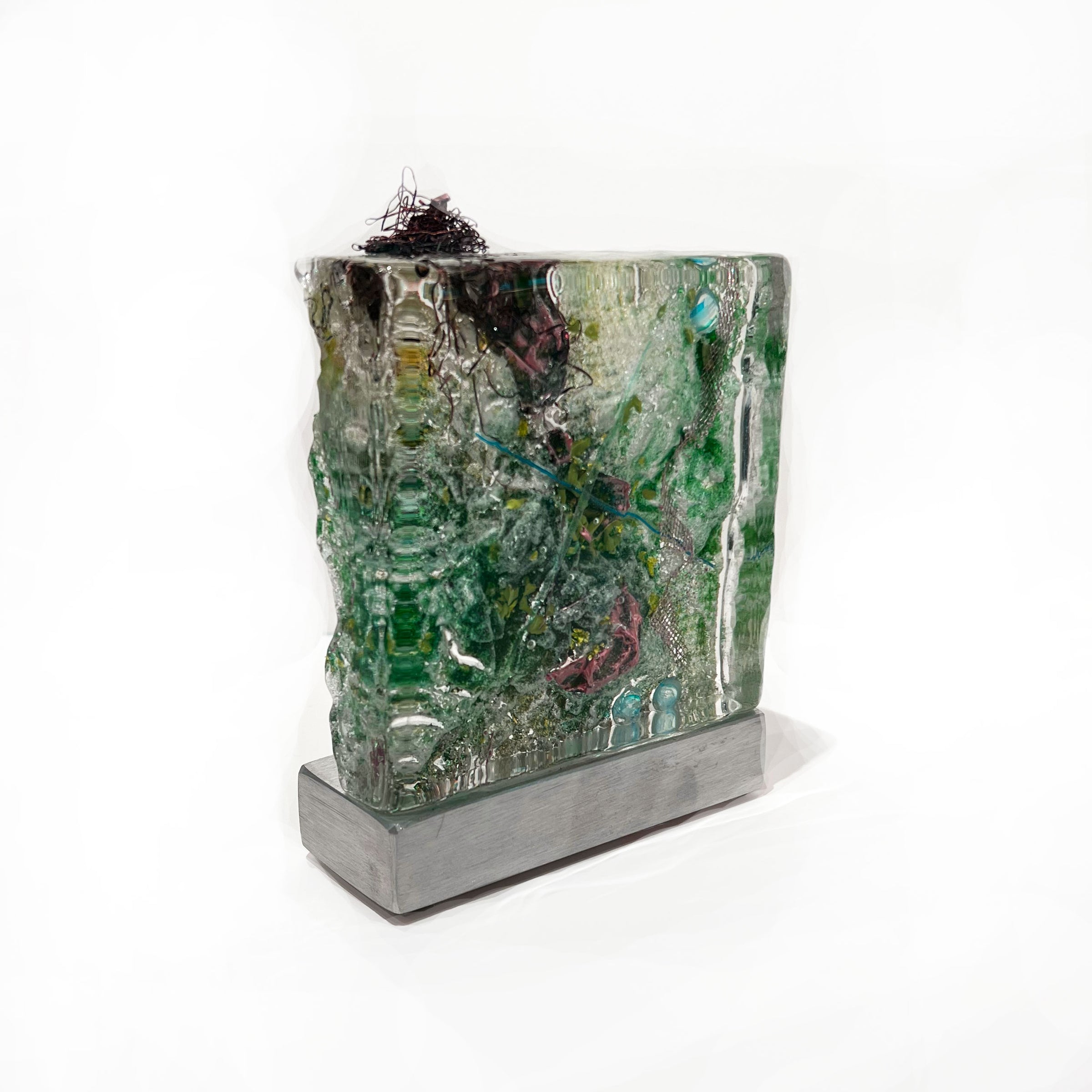 Green with Copper and Copper Mesh - Petroff Gallery - Glass Art