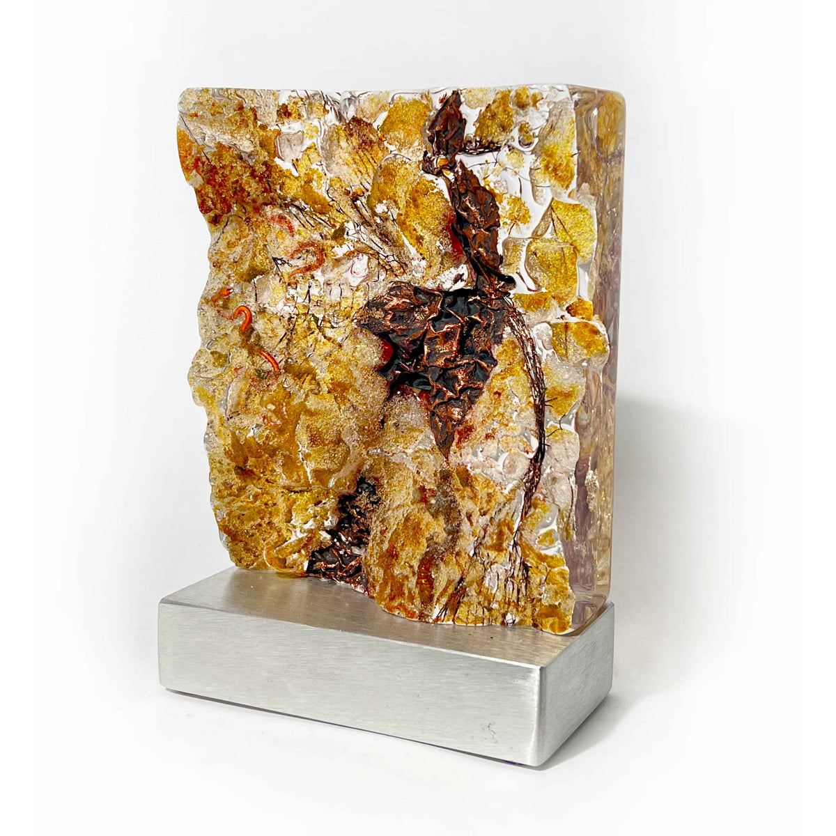 Gold Topaz with Copper Mesh - Petroff Gallery - Glass Art