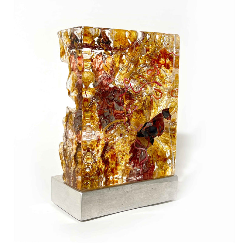 Gold Topaz with Copper Mesh - Petroff Gallery - Glass Art