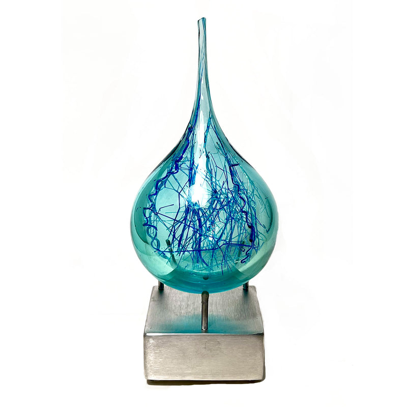 Filament Teardrop Aqua with Blue Threads - Petroff Gallery - Glass Art