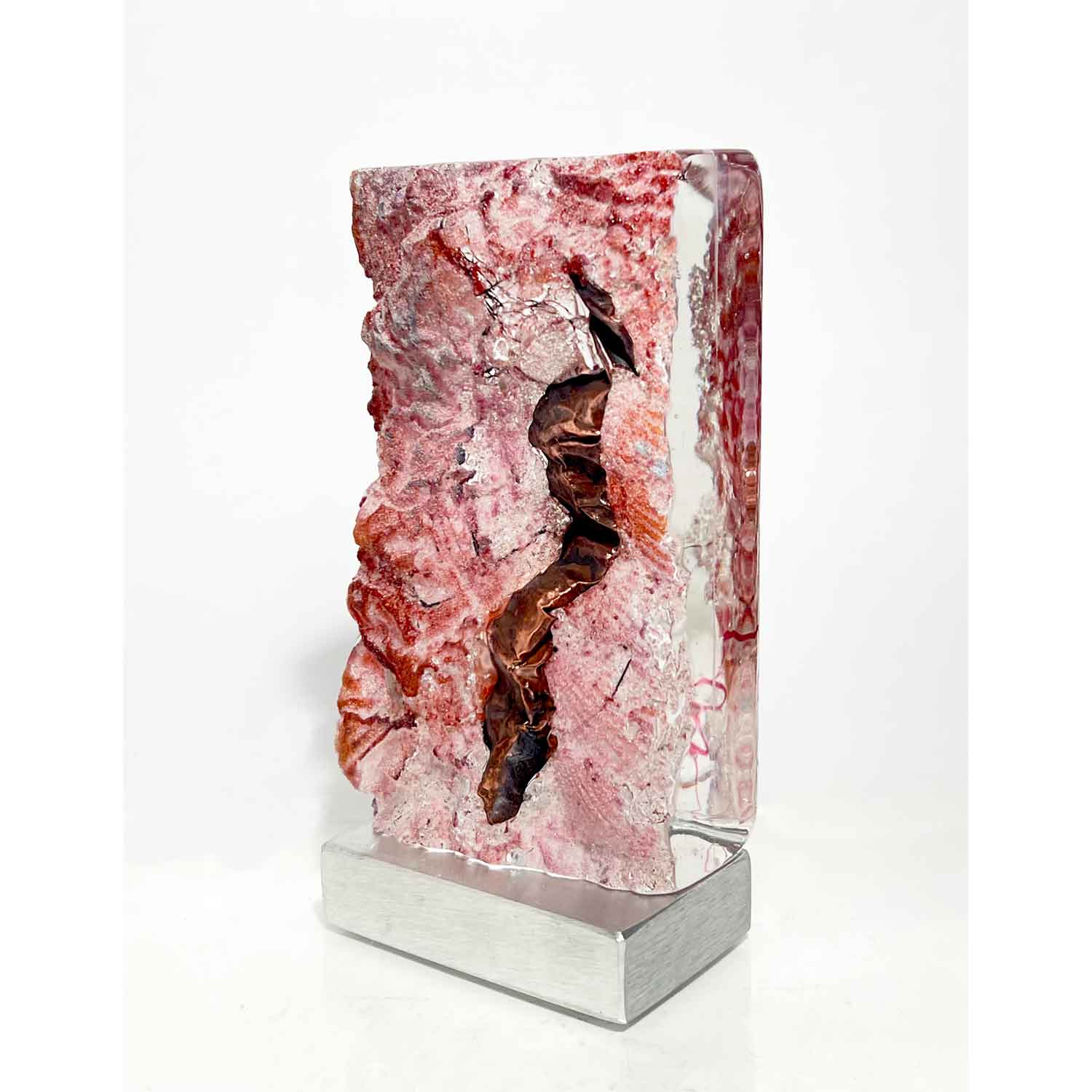 Rose Shell Tower with Copper Foil and Ruby Thread - Petroff Gallery - Glass Art