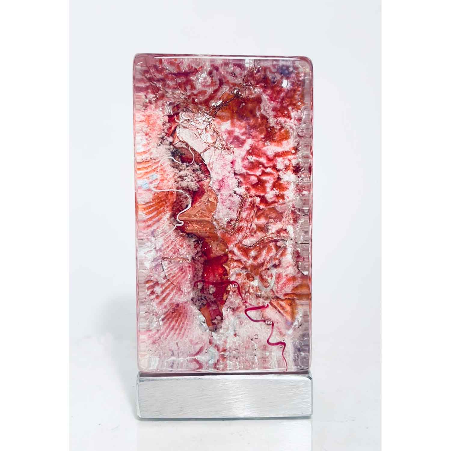 Rose Shell Tower with Copper Foil and Ruby Thread - Petroff Gallery - Glass Art