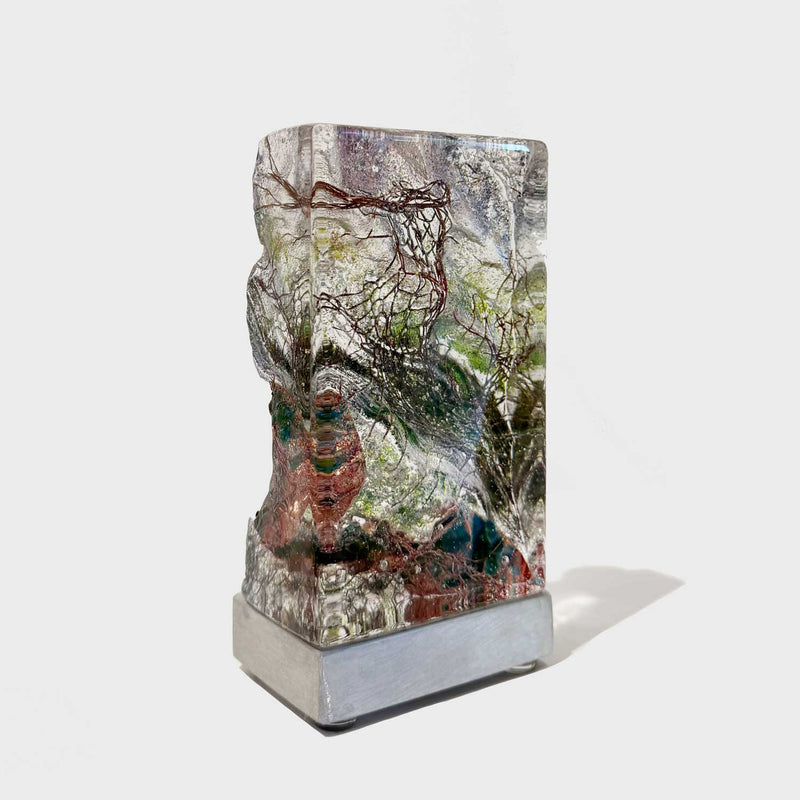 Greenish Copper Riverscape Tower with Copper Mesh - Petroff Gallery - Glass Art