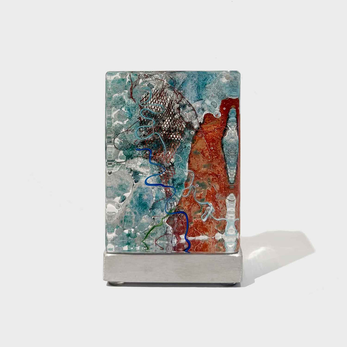 Aqua Copperscape Tower with Blue Thread - Petroff Gallery - Glass Art