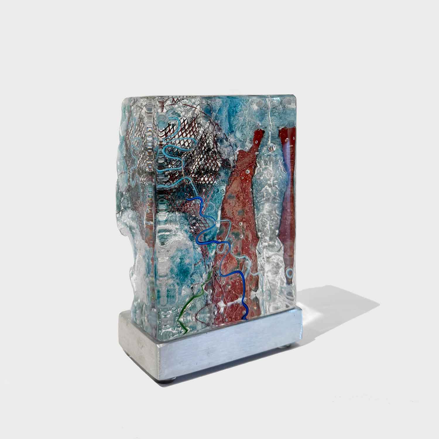 Aqua Copperscape Tower with Blue Thread - Petroff Gallery - Glass Art