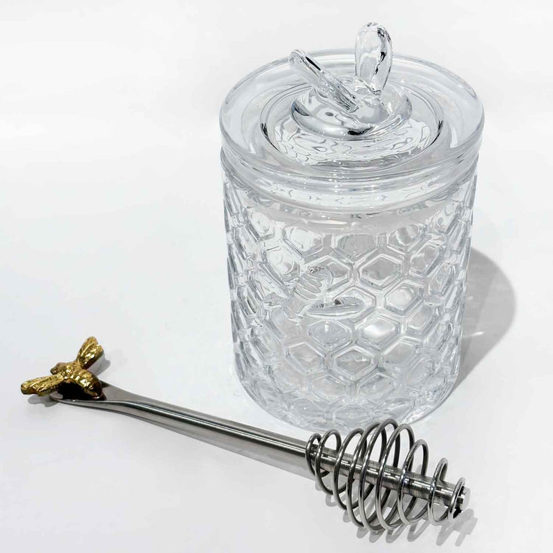 Bee Lid Honeycomb Jar with Honey Dauber