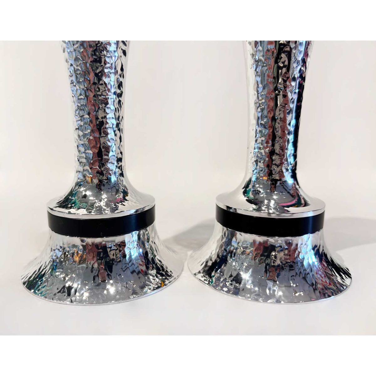 Footed Aluminum Candlesticks  - Petroff Gallery - Judaica