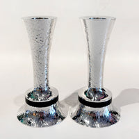Footed Aluminum Candlesticks  - Petroff Gallery - Judaica