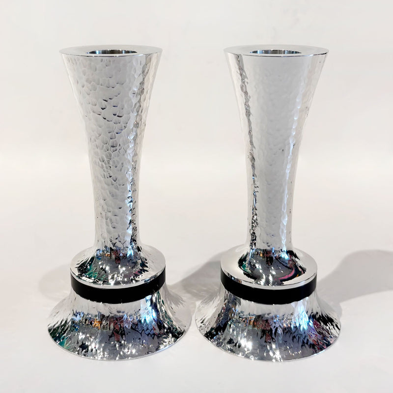 Footed Aluminum Candlesticks  - Petroff Gallery - Judaica