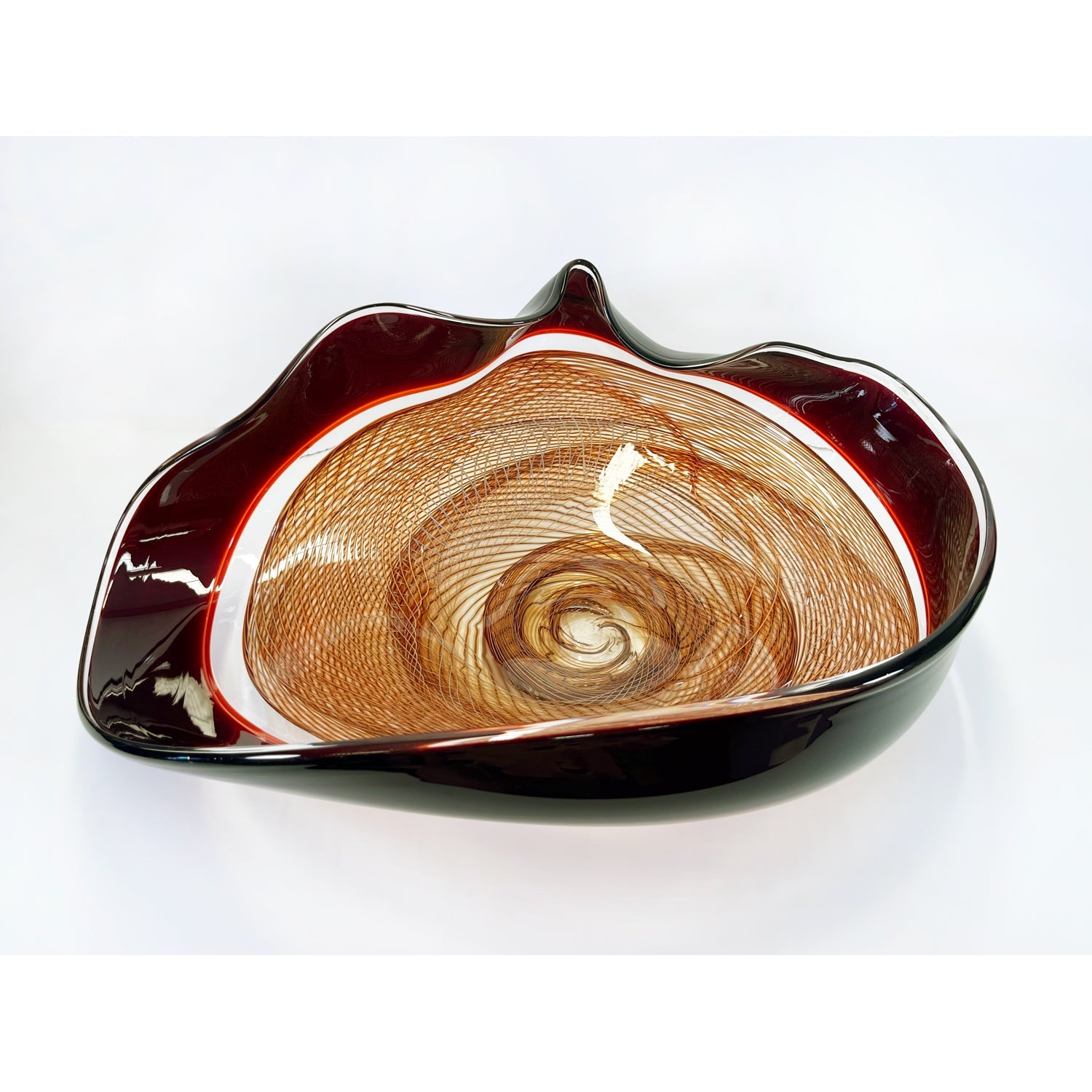 Amber/Autumn Red Cane Bowl - Petroff Gallery - Glass Art