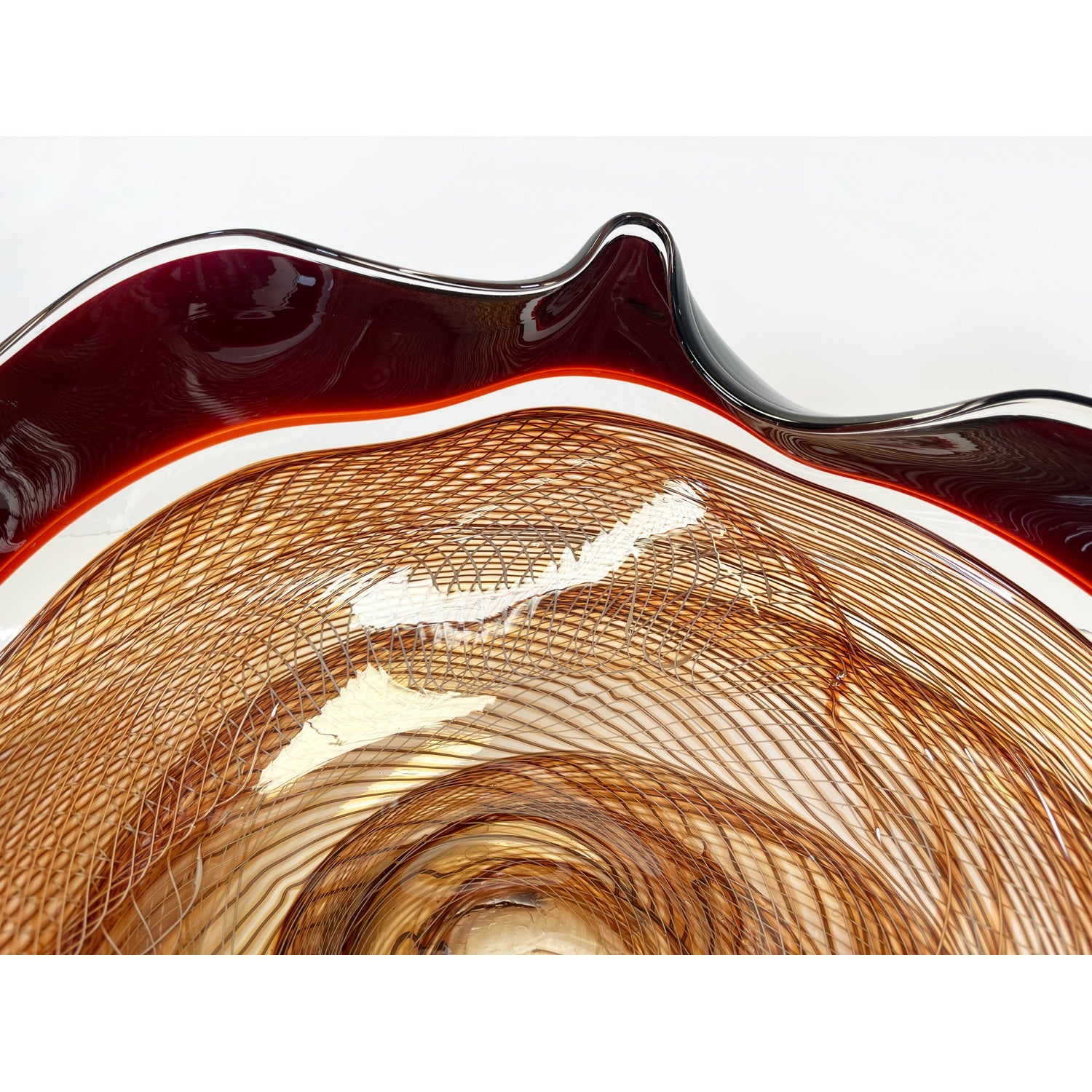 Amber/Autumn Red Cane Bowl - Petroff Gallery - Glass Art