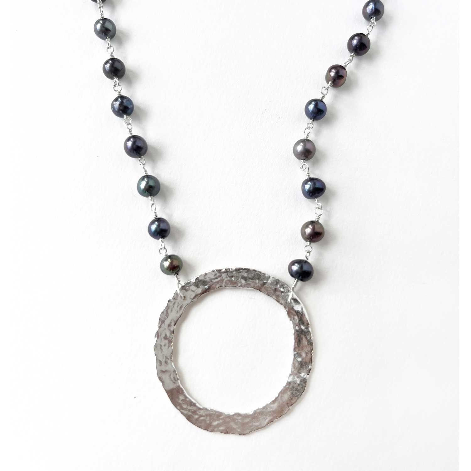 Circle with Small Black Pearls Necklace - Petroff Gallery - Jewellery