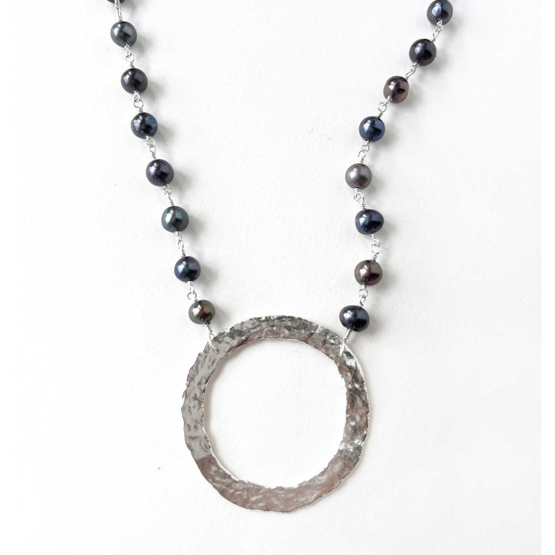 Circle with Small Black Pearls Necklace - Petroff Gallery - Jewellery