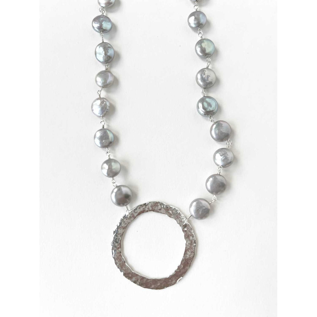 Circle Grey Coin Pearls Necklace