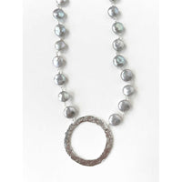 Circle Grey Coin Pearls Necklace