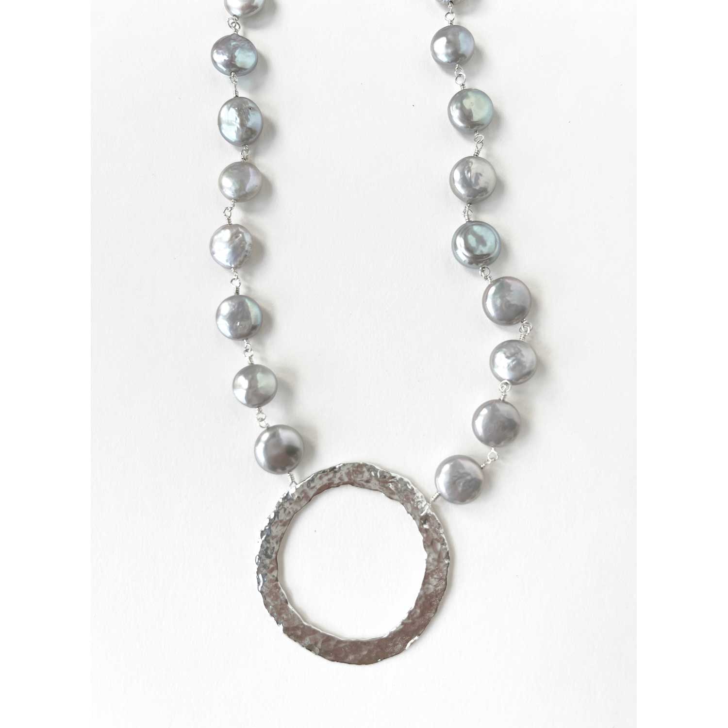 Circle Grey Coin Pearls Necklace