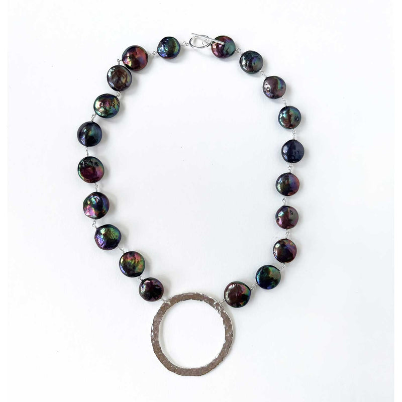 Large Circle Black Coin Pearls Necklace - Petroff Gallery - Jewellery