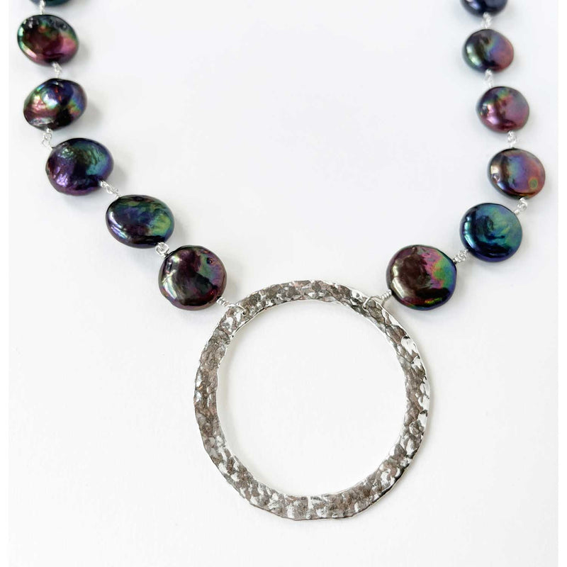 Large Circle Black Coin Pearls Necklace - Petroff Gallery - Jewellery
