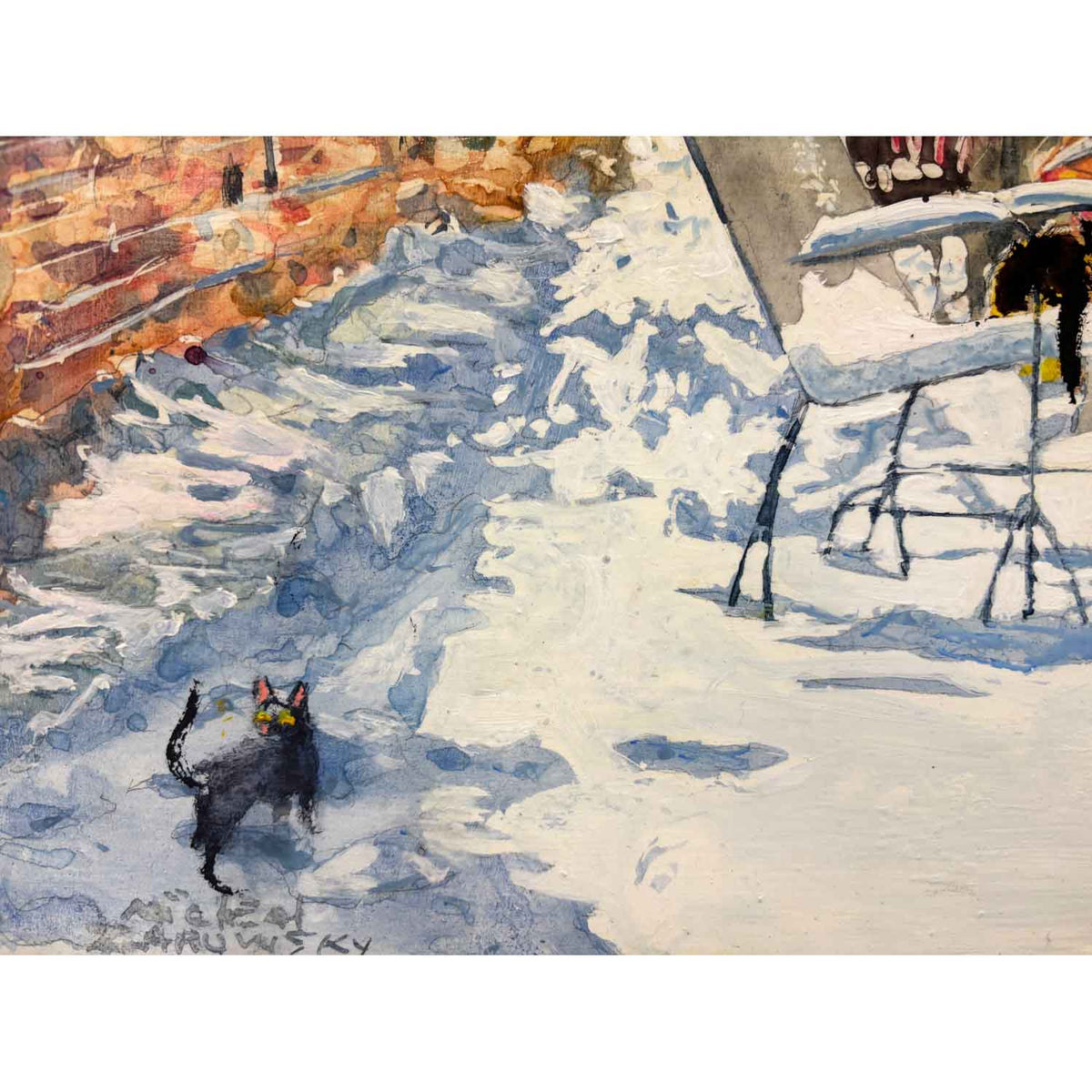 Backyard Panthers on Vermont Street 16" x 17" - Petroff Gallery - Painting