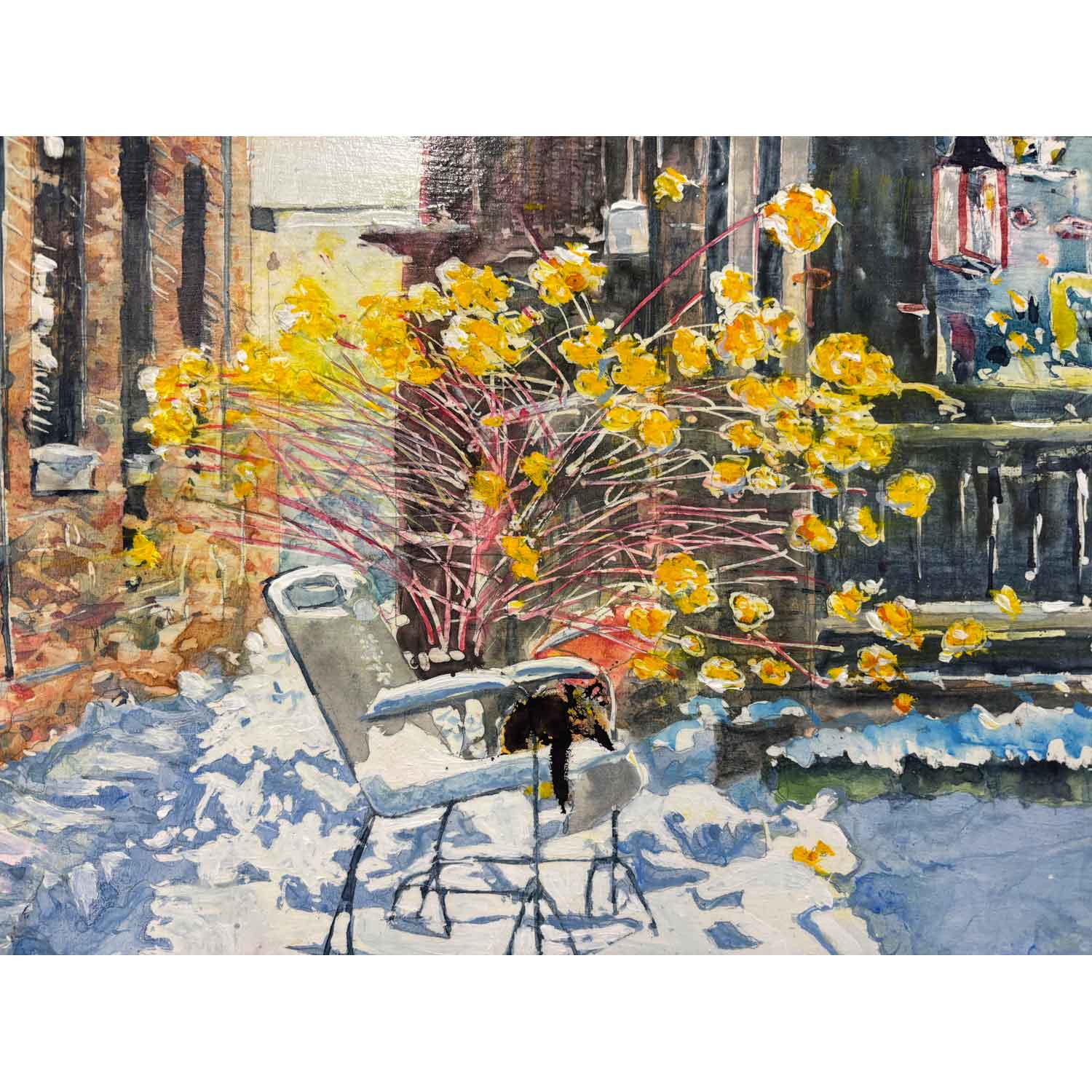 Backyard Panthers on Vermont Street 16" x 17" - Petroff Gallery - Painting