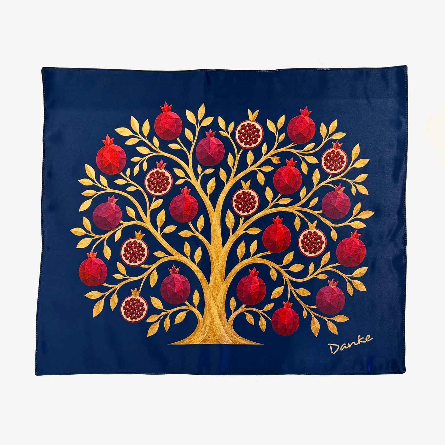 Blue Pomegranate Tree of Life Challah Cover - Petroff Gallery - Judaica