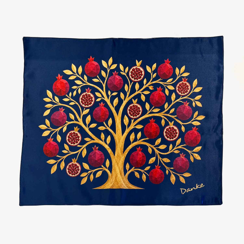 Blue Pomegranate Tree of Life Challah Cover - Petroff Gallery - Judaica