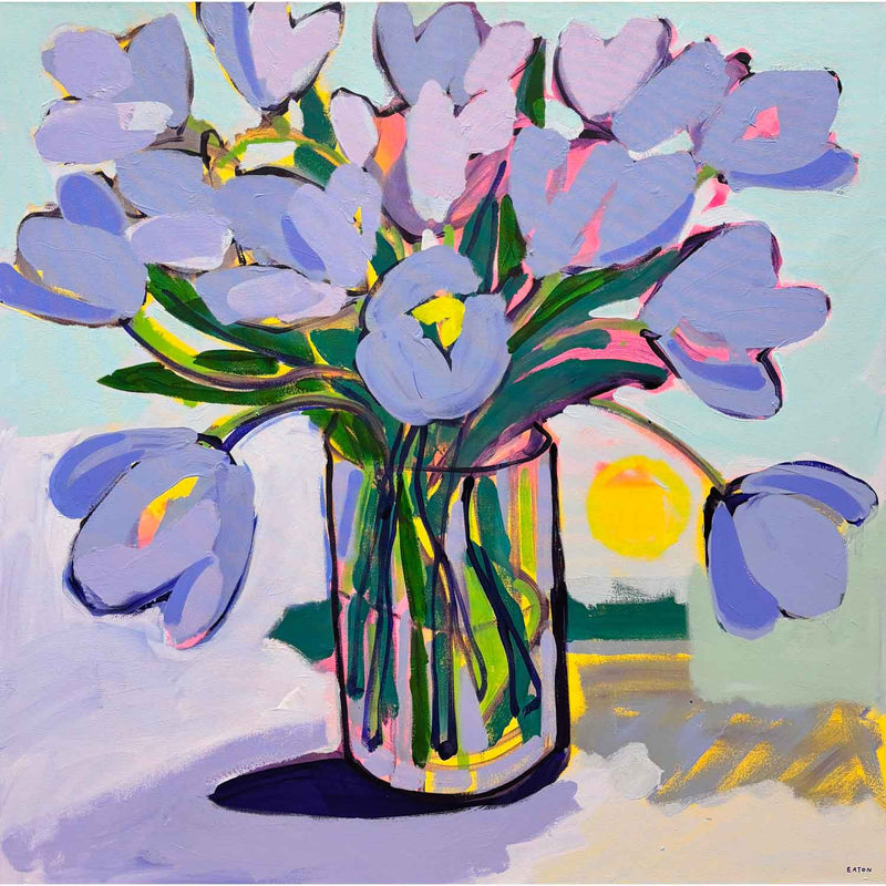 Blue Tulips with Sun 42" x 42" - Petroff Gallery - Painting