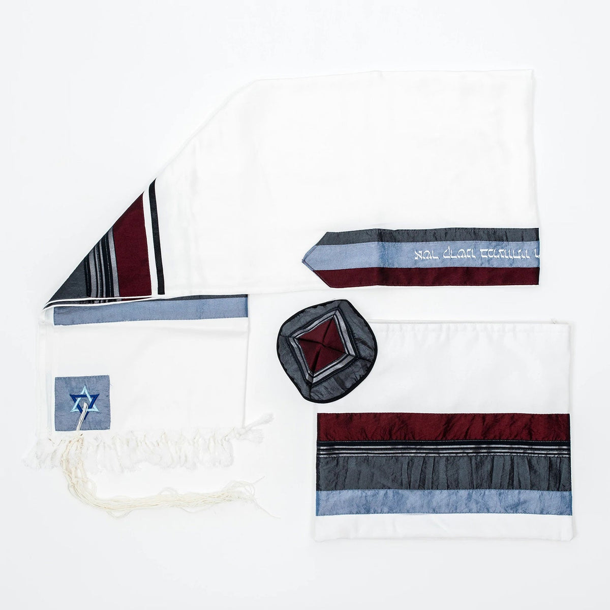 Bordeaux & White Tallit - Petroff Gallery -  - Gabrieli - Bordeaux & White Tallit