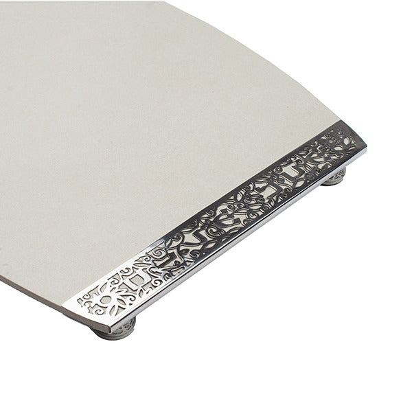 White Porcelain Challah Board with Metal Cutout - Petroff Gallery - Judaica Art