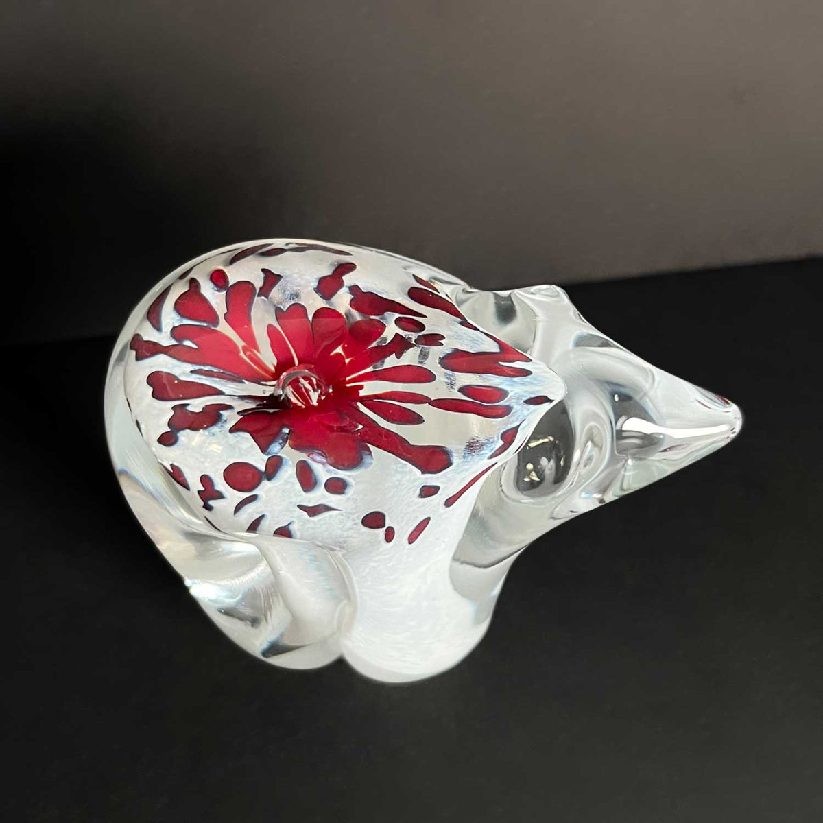 Red and White Small Bear (Upper View) - Petroff Gallery - Glass Sculpture