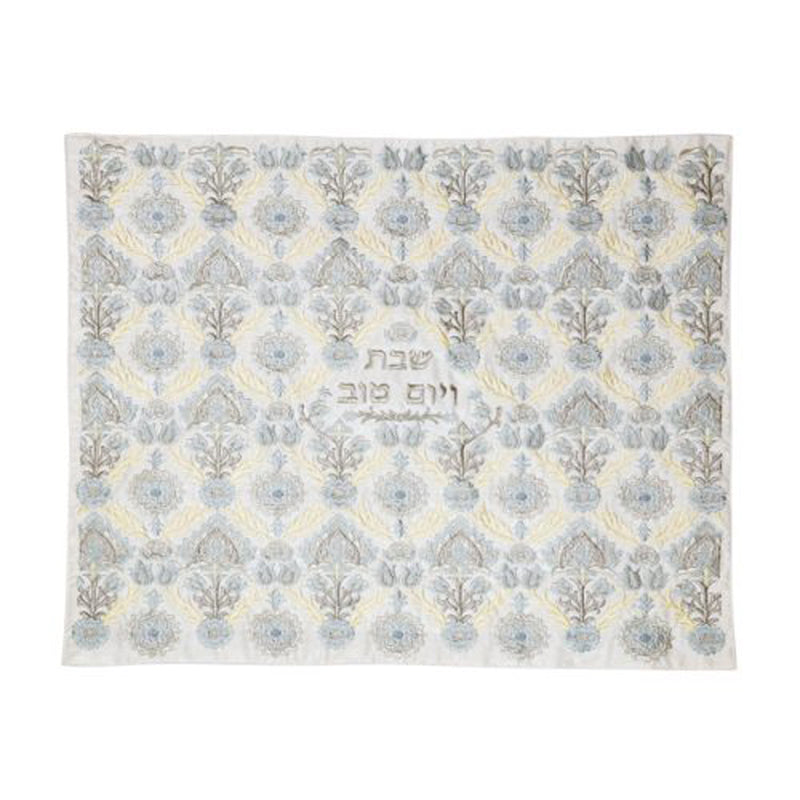 Challah Cover Full Embroidery Blue on Gold - Petroff gallery - Judaica